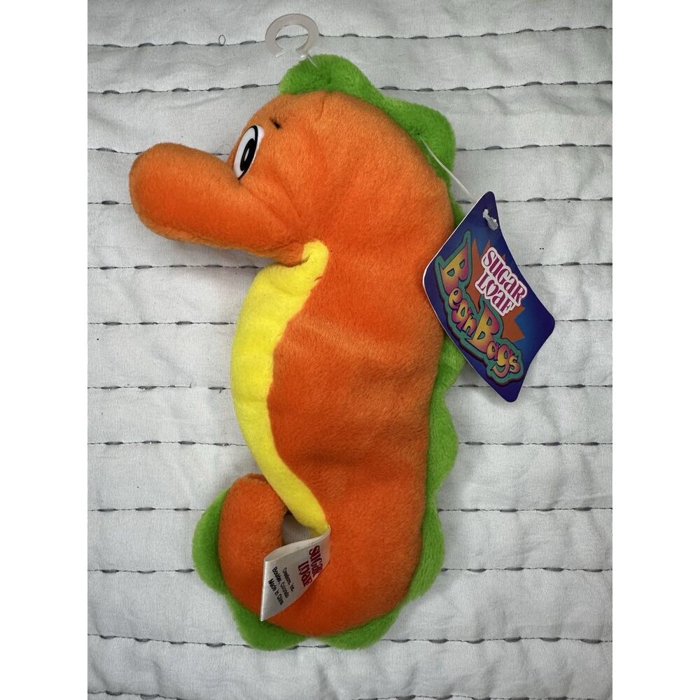 Vintage Seahorse Plush Sugar Loaf Bean Bag Orange Yellow Green 90s Small 8”